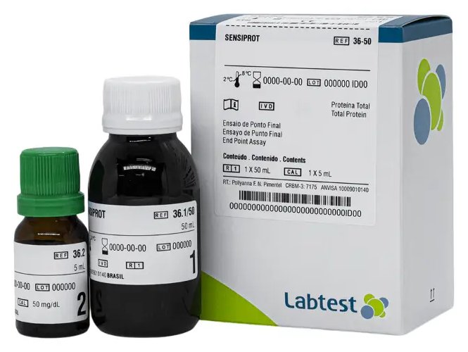 Labtest Sensiprot, caja con frascos de reactivo y calibrador